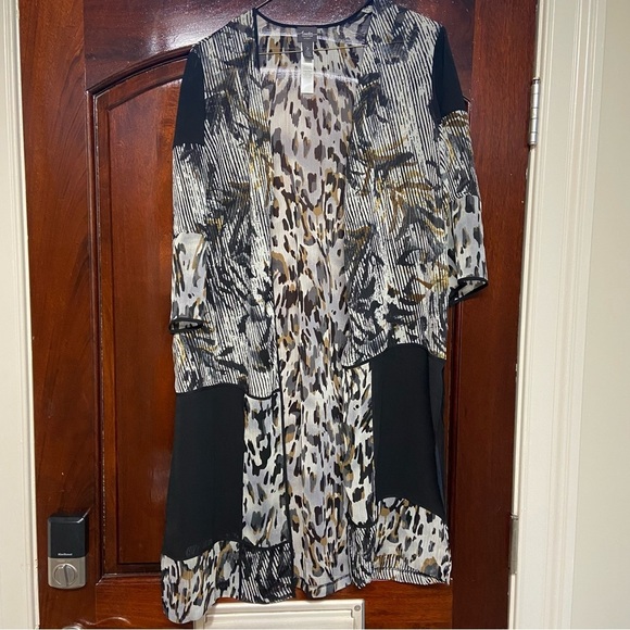 Chico's Travelers Sheer Long Cardigan Duster Size L Animal Print Lightweight - Picture 8 of 12